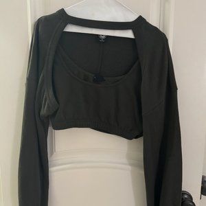 PacSun Catalina Cropped Shrug Sweatshirt Two-Piece Set in Dark Green
